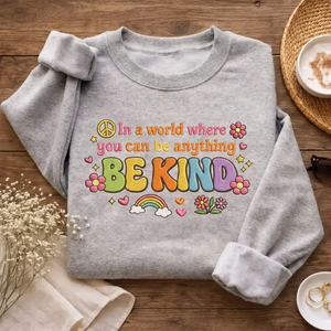 Embroidered Be Kind Sweatshirt, Inspirational Kindness Crewneck