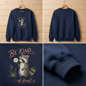 Embroidered Be Kind of Feral Raccoon Sweatshirt, Sarcastic Crew
