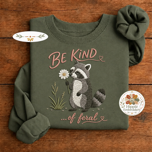 Embroidered Be Kind of Feral Raccoon Sweatshirt, Sarcastic Crew