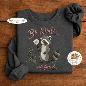 Embroidered Be Kind of Feral Raccoon Sweatshirt, Sarcastic Crew