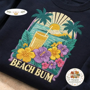 Embroidered Beach Bum Sweatshirt, Tropical Hibiscus Flower Shirt