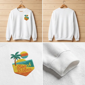 Embroidered Beach Vibes Retro Sweatshirt, Tropical Summer Top