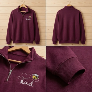 Embroidered Bee Kind Quarter Zip, Heart Honey Bee Sweatshirt