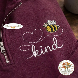 Embroidered Bee Kind Quarter Zip, Heart Honey Bee Sweatshirt