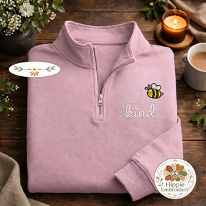 Embroidered Bee Kind Quarter Zip, Heart Honey Bee Sweatshirt
