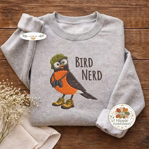 Embroidered Bird Nerd Sweatshirt, Geeky Bird Watcher Gift Shirt