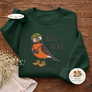 Embroidered Bird Nerd Sweatshirt, Geeky Bird Watcher Gift Shirt