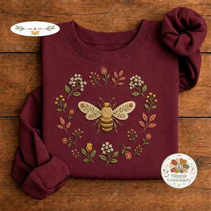 Embroidered Boho Floral Bee Sweatshirt, Botanical Wildflower Crew