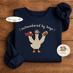 Embroidered Boy Mom Goose Sweatshirt, Outnumbered By Boys Crew