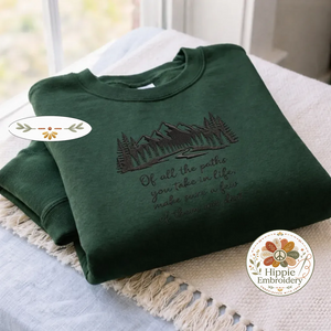 Embroidered Camping Paths Sweatshirt, Forest Hiking Nature Shirt