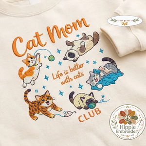Embroidered Cat Mom Club Shirt, Playful Kittens Gift Crewneck