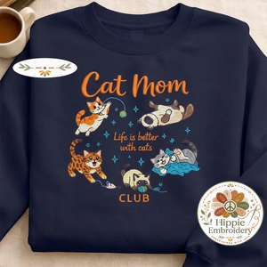 Embroidered Cat Mom Club Shirt, Playful Kittens Gift Crewneck