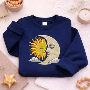 Embroidered Celestial Sun Moon Sweatshirt, Vintage Boho Top
