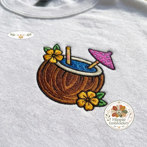 Embroidered Coconut Cocktail Sweatshirt, Summer Beach Vibe Top