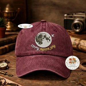 Embroidered Copy Moon Joy Hat, Moon Quote Washed Cap