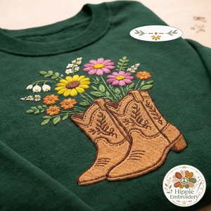 Embroidered Cowboy Boots Floral Sweatshirt, Western Flower Shirt