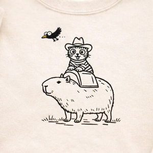 Embroidered Cowboy Cat Riding Capybara Sweatshirt, Western Shirt