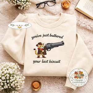 Embroidered Cowboy Cat Sweatshirt, Funny Meowdy Partner Shirt