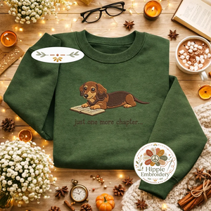 Embroidered Dachshund Reading Book Sweatshirt, Cute Dog Shirt
