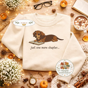 Embroidered Dachshund Reading Book Sweatshirt, Cute Dog Shirt
