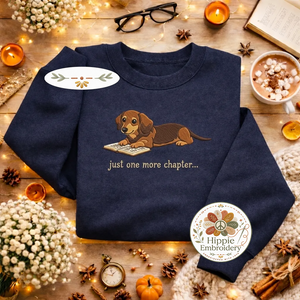 Embroidered Dachshund Reading Book Sweatshirt, Cute Dog Shirt