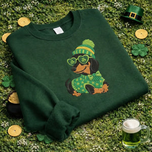 Embroidered Dachshund St Patricks Day Sweatshirt, Funny Dog Top