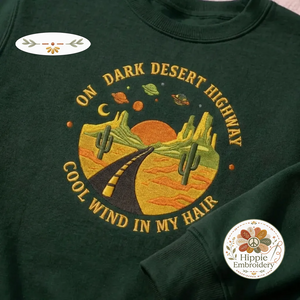 Embroidered Dark Desert Highway Sweatshirt, Cool Wind Crewneck
