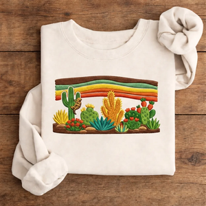 Embroidered Desert Cactus Sweatshirt, Southwest Boho Crewneck