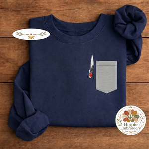 Embroidered Downhill Skier Sweatshirt, Skiing Faux Pocket Crewneck
