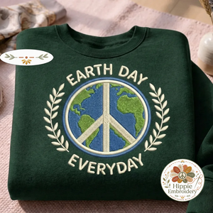 Embroidered Earth Day Everyday Sweatshirt, Peace Globe Eco Shirt