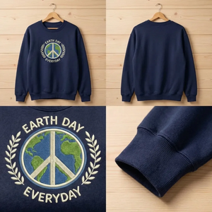 Embroidered Earth Day Everyday Sweatshirt, Peace Globe Eco Shirt