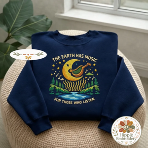 Embroidered Earth Has Music Sweatshirt, Moon Harp Pullover