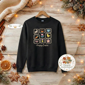 Embroidered Easter Stamp Sweatshirt, Rabbit & Chick Spring Top