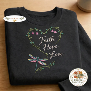 Embroidered Faith Hope Love Sweatshirt, Dragonfly Floral Crewneck