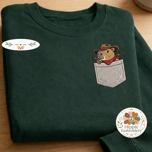 Embroidered Cowboy Sloth Faux Pocket Sweatshirt, Western Crewneck