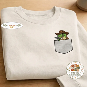 Embroidered Faux Pocket Cowboy Lizard Sweatshirt, Western Crewneck