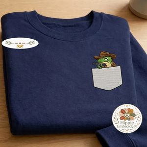 Embroidered Faux Pocket Cowboy Lizard Sweatshirt, Western Crewneck