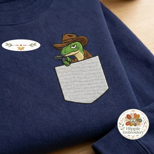 Embroidered Faux Pocket Cowboy Lizard Sweatshirt, Western Crewneck