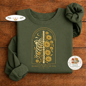 Embroidered Find Someone Who Grows Flowers Skeleton Sweatshirt, Crew