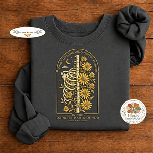 Embroidered Find Someone Who Grows Flowers Skeleton Sweatshirt, Crew