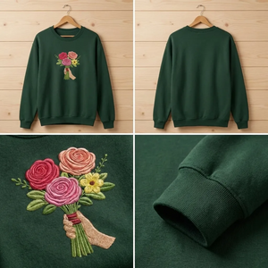 Embroidered Floral Bouquet Sweatshirt, Hand Holding Roses Shirt