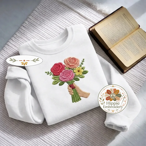 Embroidered Floral Bouquet Sweatshirt, Hand Holding Roses Shirt