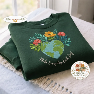 Embroidered Floral Earth Day Sweatshirt, Make Everyday Earth Day Tee