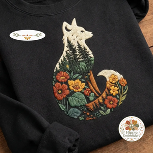 Embroidered Forest Fox Nature Landscape Sweatshirt, Woodland Crew
