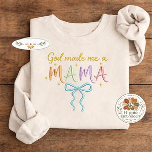 Embroidered God Made Me A MAMA Shirt, Floral Bow Christian Crew