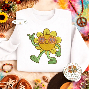 Embroidered Groovy Sunflower Sweatshirt, 70s Retro Daisy Top