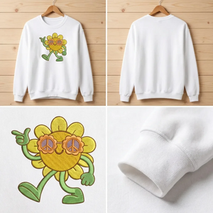 Embroidered Groovy Sunflower Sweatshirt, 70s Retro Daisy Top