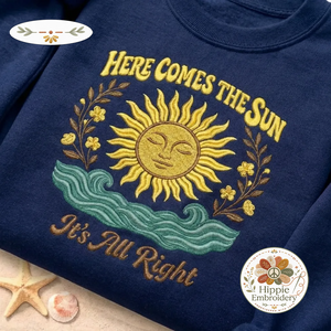 Embroidered Here Comes The Sun Shirt, Retro Waves Summer Crew