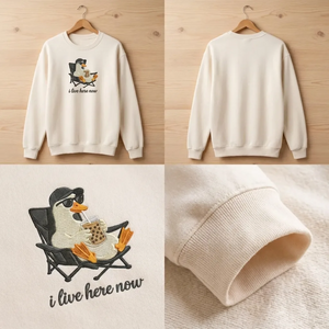 Embroidered I Live Here Now Goose Sweatshirt, Funny Baseball Shirt
