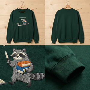 Embroidered I Require Books Raccoon Sweatshirt, Funny Bookish Gift